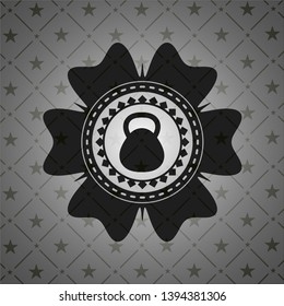 kettlebell icon inside realistic dark emblem