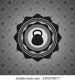 kettlebell icon inside realistic dark emblem