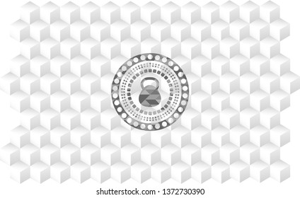 kettlebell icon inside realistic grey emblem with cube white background