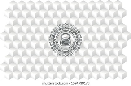 kettlebell icon inside realistic grey emblem with cube white background