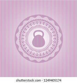 kettlebell icon inside realistic pink emblem
