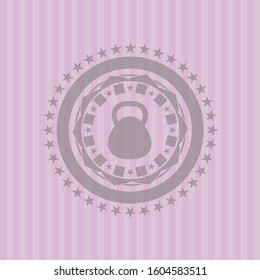 kettlebell icon inside realistic pink emblem