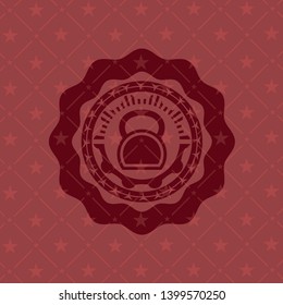kettlebell icon inside realistic red emblem