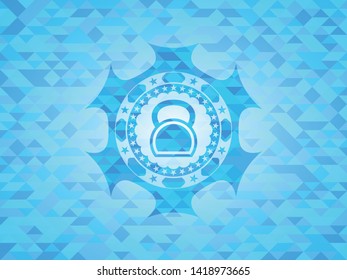 kettlebell icon inside realistic sky blue mosaic emblem