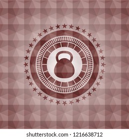 kettlebell icon inside red geometric badge. Seamless.