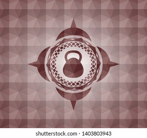 kettlebell icon inside red geometric emblem. Seamless.