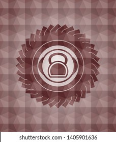 kettlebell icon inside red geometric pattern emblem. Seamless.