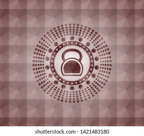 kettlebell icon inside red geometric pattern emblem. Seamless.