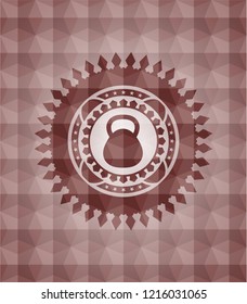 kettlebell icon inside red seamless badge with geometric pattern.