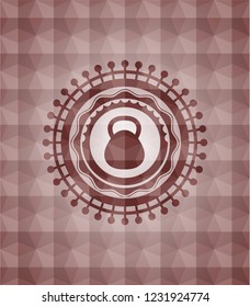 kettlebell icon inside red seamless badge with geometric pattern.