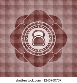 kettlebell icon inside red seamless geometric pattern emblem. Seamless.