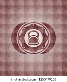 kettlebell icon inside red seamless emblem with geometric pattern.