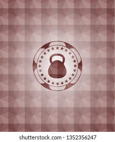 kettlebell icon inside red seamless badge with geometric pattern.