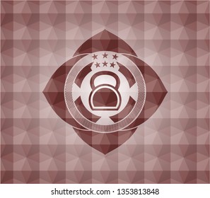kettlebell icon inside red seamless geometric badge.
