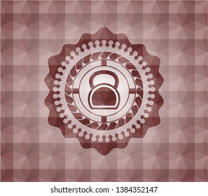 kettlebell icon inside red seamless badge with geometric background.