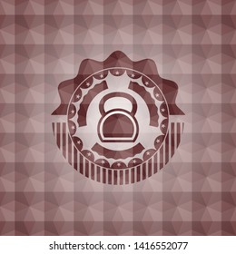 kettlebell icon inside red seamless badge with geometric background.