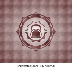 kettlebell icon inside red seamless geometric badge.