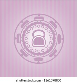 kettlebell icon inside retro pink emblem