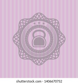 kettlebell icon inside retro pink emblem