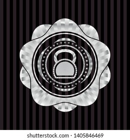 kettlebell icon inside silver badge