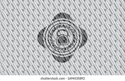 kettlebell icon inside silver color emblem. Scales pattern. Vector Illustration. Detailed.