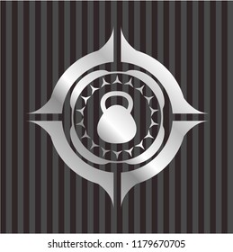 kettlebell icon inside silver shiny badge