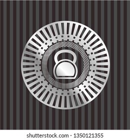 kettlebell icon inside silver shiny emblem