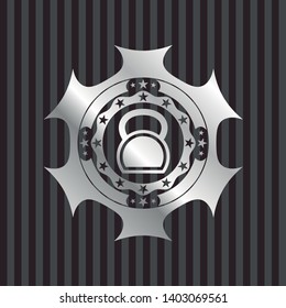 kettlebell icon inside silver shiny badge