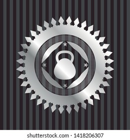 kettlebell icon inside silvery badge