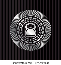 kettlebell icon inside silvery badge