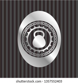 kettlebell icon inside silvery shiny badge