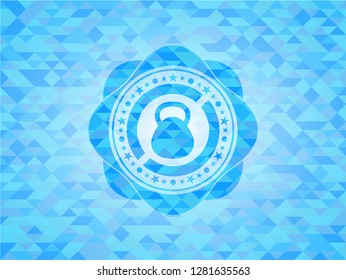 kettlebell icon inside sky blue emblem with mosaic ecological style background