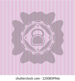 kettlebell icon inside vintage pink emblem