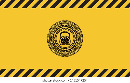 kettlebell icon inside warning sign, black grunge emblem. Vector Illustration. Detailed.