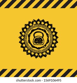 kettlebell icon inside warning sign, black grunge emblem. Vector Illustration. Detailed.