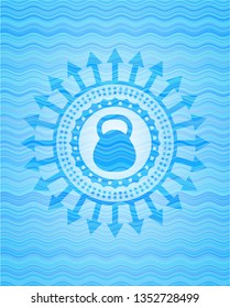 kettlebell icon inside water wave style emblem.