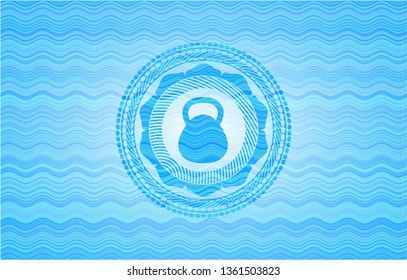 kettlebell icon inside water wave representation emblem background.