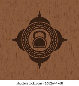 kettlebell icon inside wood emblem. Retro