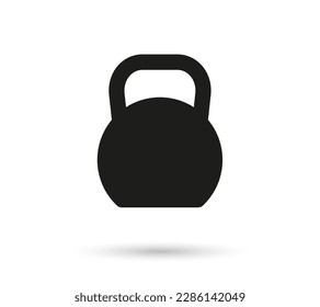 Kettlebell Symbol. Wasserglocke mit Gewicht für Fitness, Fitness und Training. Logo für den Körperbau. Dumbell-Silhouette mit Schatten einzeln auf weißem Hintergrund. Vektorgrafik.