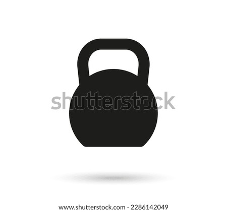 Kettlebell icon. Kettle bell with weight for fitness, gym and training. Logo for body building. Dumbbell silhouette with shadow isolated on white background. Vector.