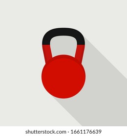 Kettlebell icon with long shadow on gray background, flat design style