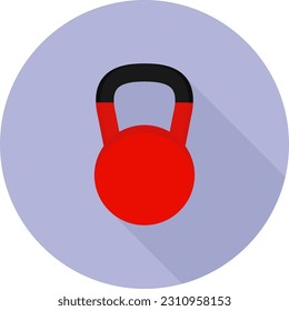 Icono de Kettlebell con sombra larga sobre fondo morado, estilo de diseño plano