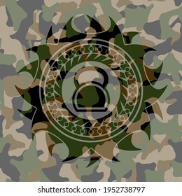 kettlebell icon on camo texture. 