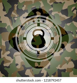 kettlebell icon on camouflage texture