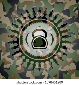 kettlebell icon on camouflaged pattern
