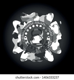 kettlebell icon on grey camouflaged pattern