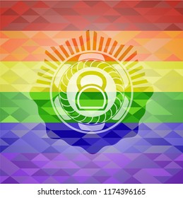 kettlebell icon on mosaic background with the colors of the LGBT flag