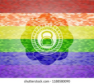 kettlebell icon on mosaic background with the colors of the LGBT flag