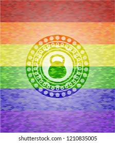 kettlebell icon on mosaic background with the colors of the LGBT flag