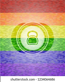 kettlebell icon on mosaic background with the colors of the LGBT flag